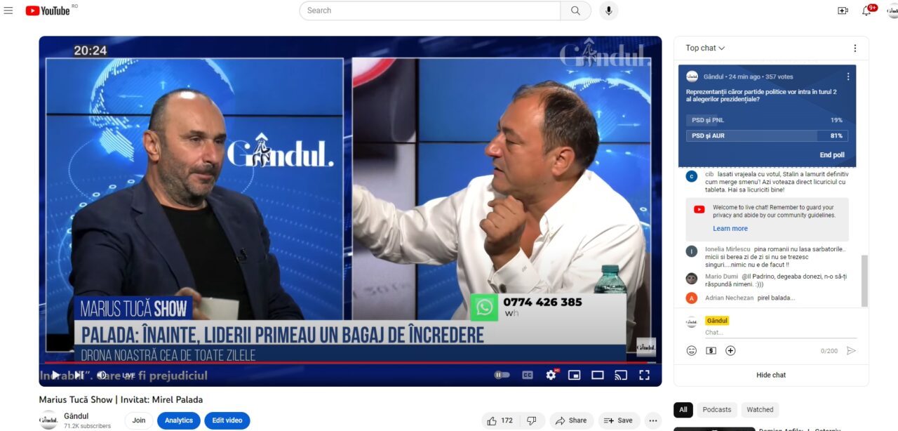POLL Marius Tucă Show: „Reprezentanții căror partide politice vor INTRA în turul 2 al alegerilor prezidențiale?”