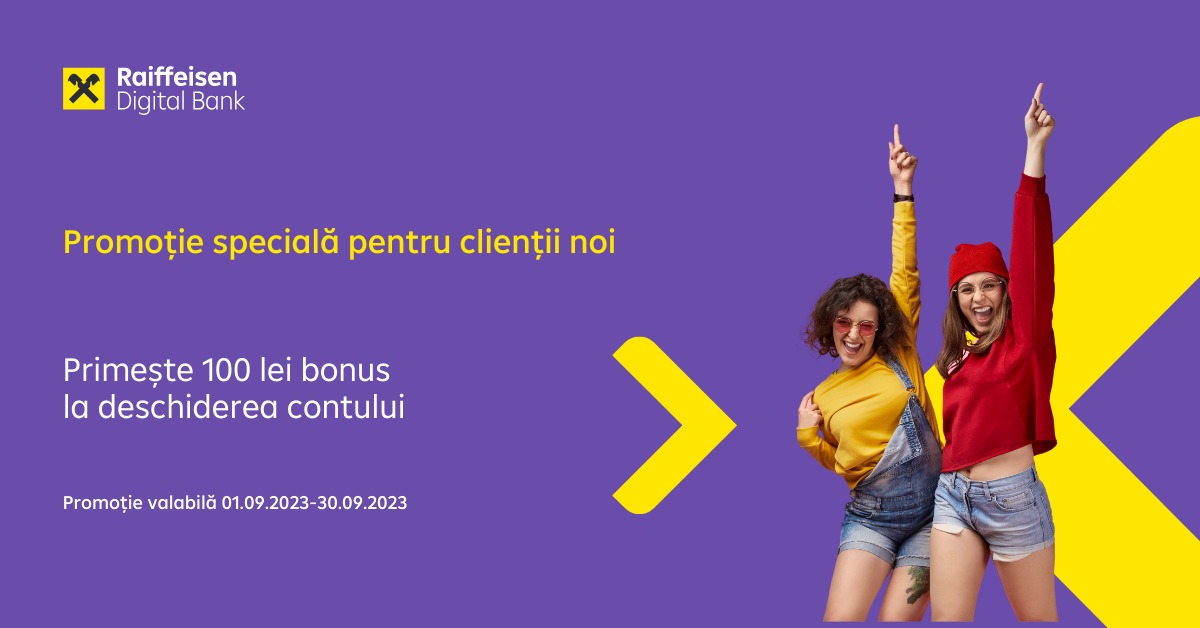 (P) PROMOȚIA lunii: obține 100 de lei cashback de la Raiffeisen Digital Bank în luna septembrie