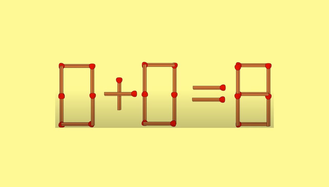 Test de inteligență exclusiv pentru genii | Mută un singur chibrit pentru a corecta 0+0=8