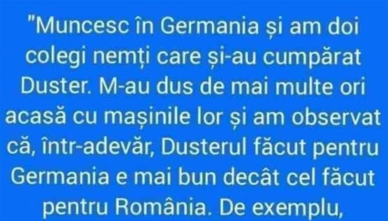 BANCUL ZILEI | De ce sunt mai bune Daciile Duster făcute pentru Germania