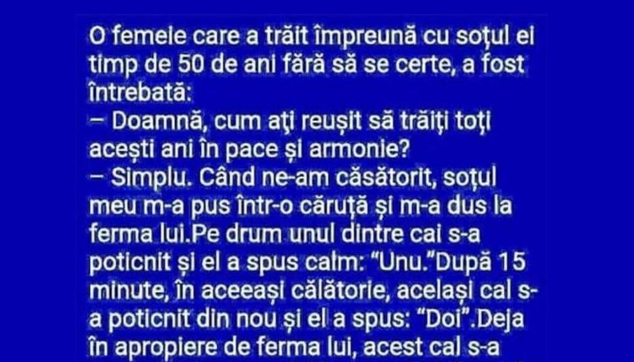 BANCUL ZILEI | Secretul unei căsnicii de 50 de ani