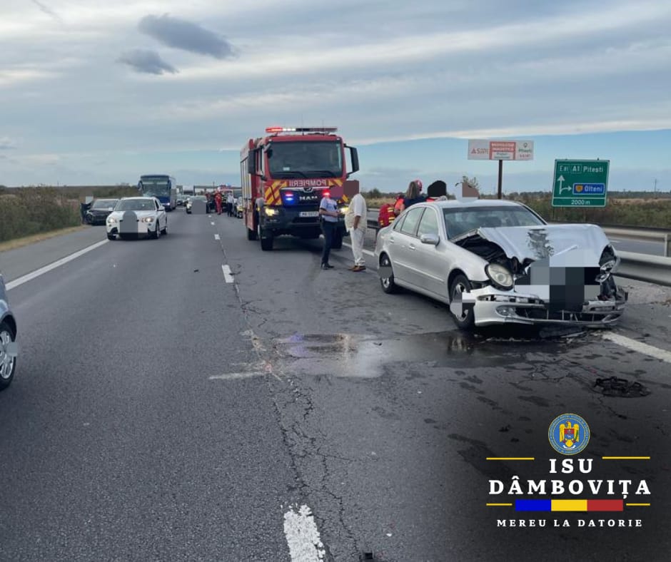CARAMBOL cu zece mașini pe A1 Bucuresti-Pitești. Trafic oprit pe o bandă