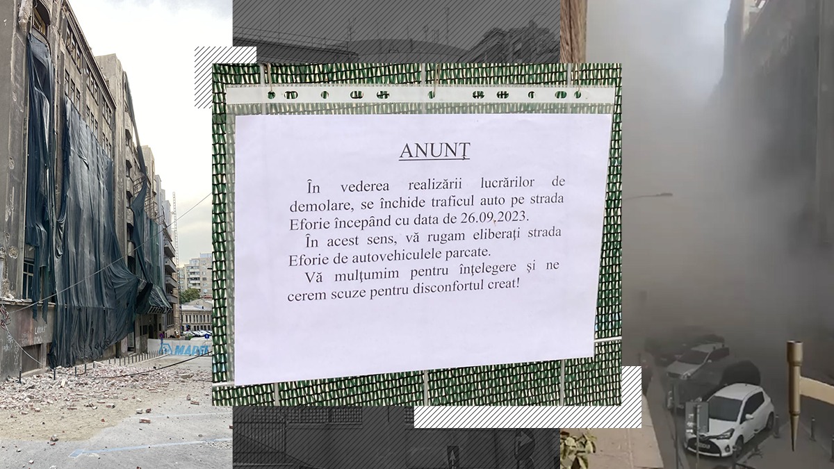 VIDEO | Panică în București. Demolarea fostului sediu al Ministerului de Interne a „cutremurat” centrul Capitalei
