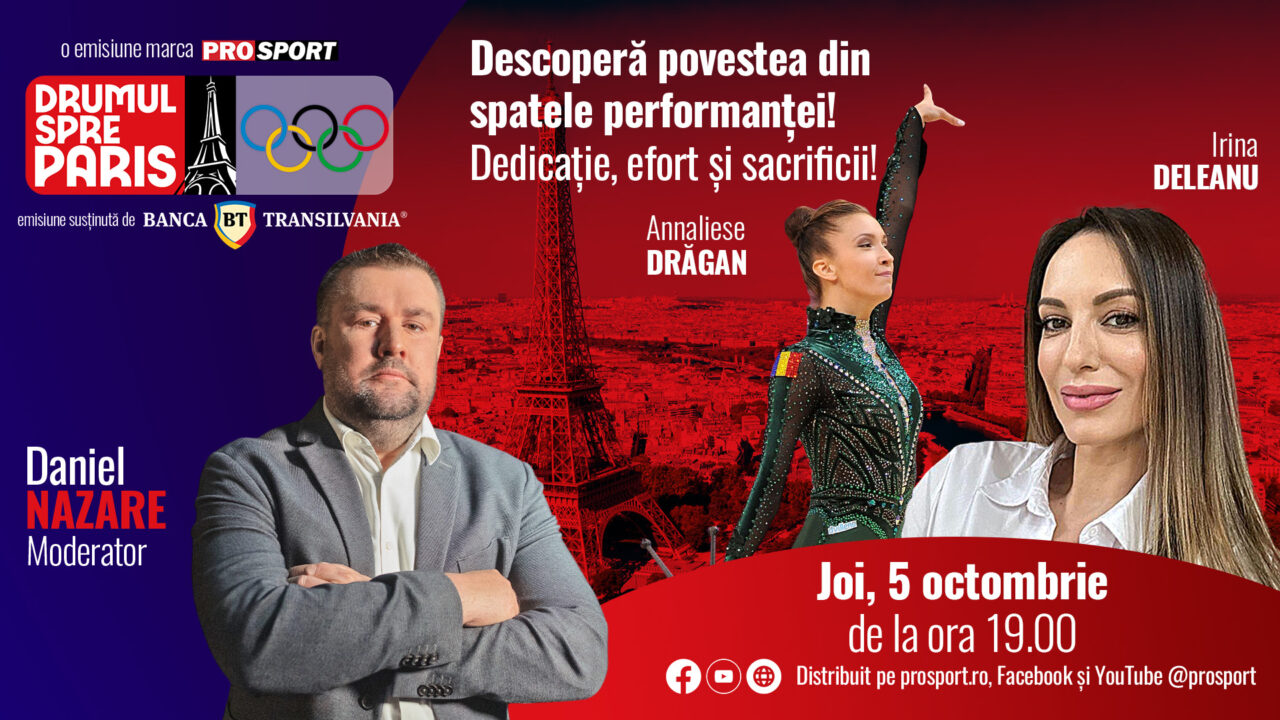 Sportiva Annaliese Drăgan și Irina Deleanu, președintele FR de Gimnastică Ritmică, sunt invitatele emisiunii Drumul spre Paris de joi, 5 octombrie