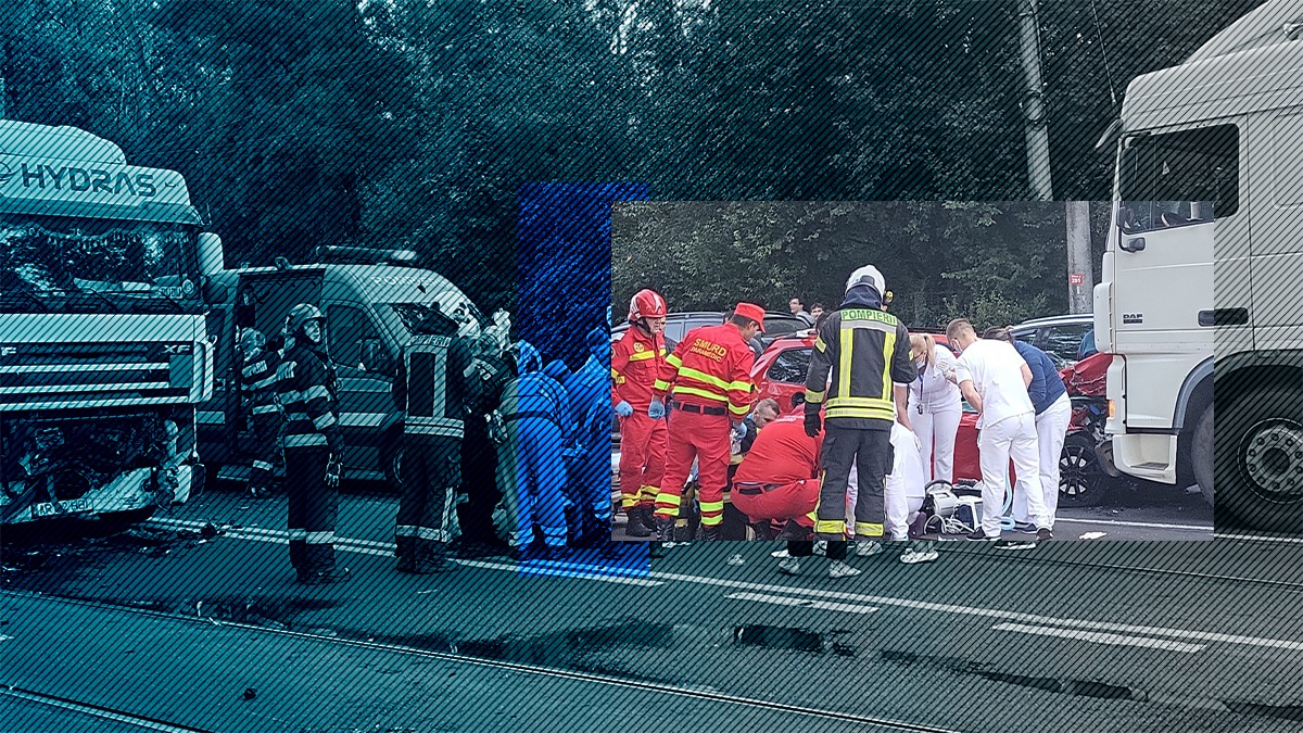 FOTO | Accident tragic în fața Spitalului Victor Babeș din Timișoara. Un angajat la Institutul de Cardiologie a fost ucis între două TIR-uri