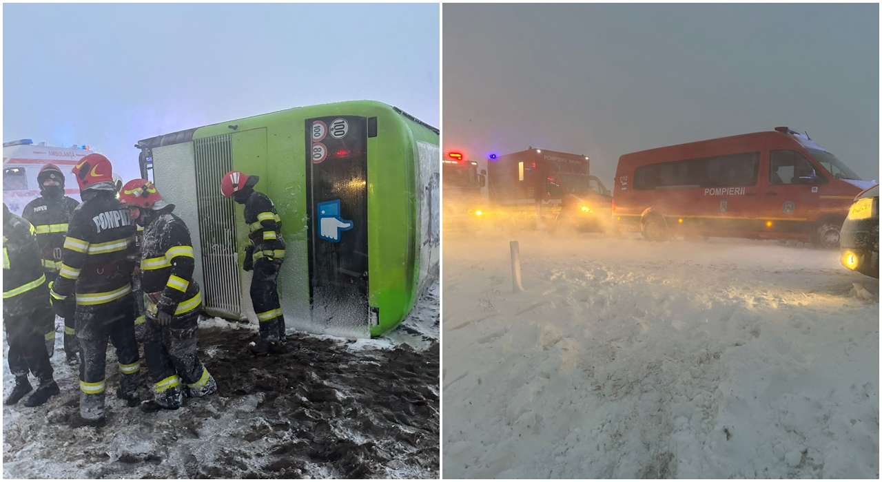 AUTOCAR cu 40 de persoane, răsturnat în Ialomița/A fost activat Planul Roșu