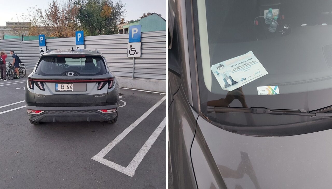 Ce bilețel a lăsat în parbriz un șofer din București, după ce a parcat pe locul persoanelor cu handicap: „De regulă, nu parchez așa, dar…”