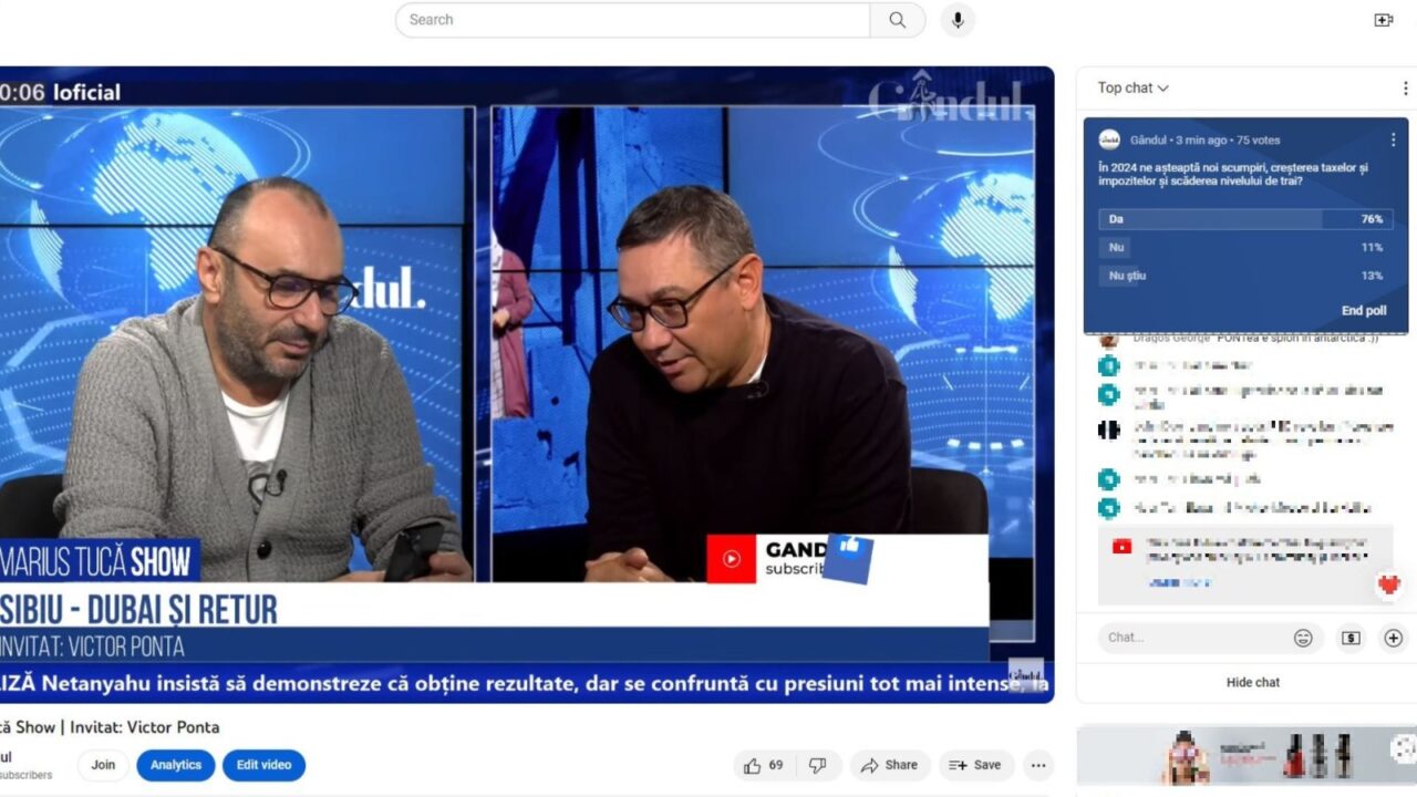 POLL Marius Tucă Show: „În 2024 ne așteaptă noi scumpiri, creșterea taxelor și scăderea nivelului de trai?”