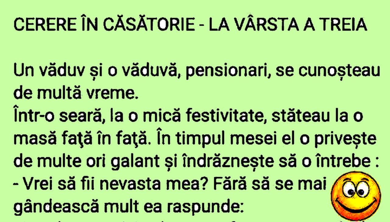 BANCUL ZILEI | Cerere în căsătorie – la vârsta a treia