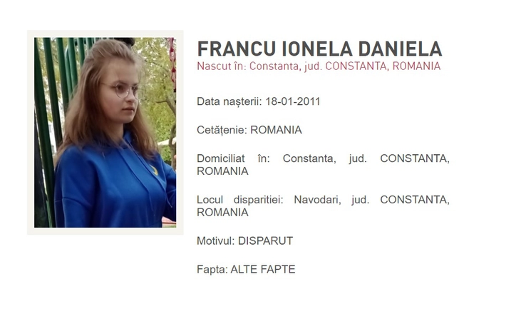 Polițiștii din Năvodari caută o fată de 12 ani, care a DISPĂRUT de acasă