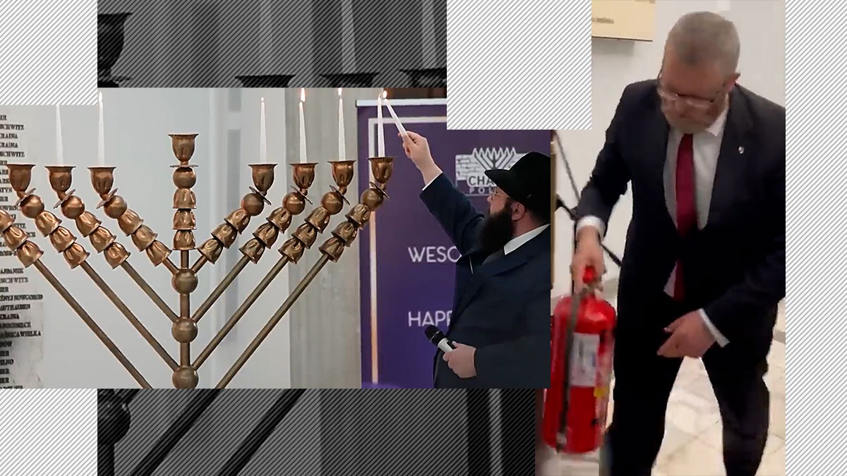 VIDEO | Deputatul extremist Grzegorz Braun a stins un menorah cu extinctorul în Parlamentul Poloniei. Sfeșnicul a fost reaprins de un rabin
