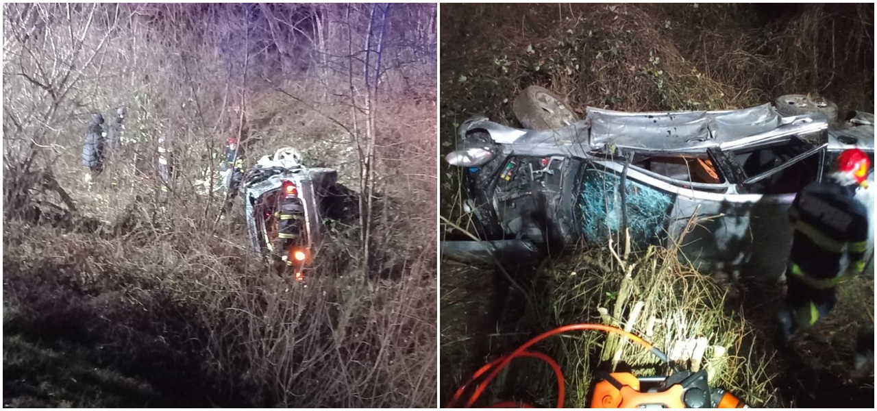 Șase tineri, cu vârste între 14 şi 19 ani, s-au răsturnat cu mașina pe DN 1, la Hula Bradului, în Sibiu