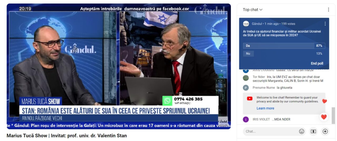 Poll „Marius Tucă Show”. „Ar trebui ca ajutorul financiar și militar acordat Ucrainei de SUA și UE să se micșoreze în 2024?”