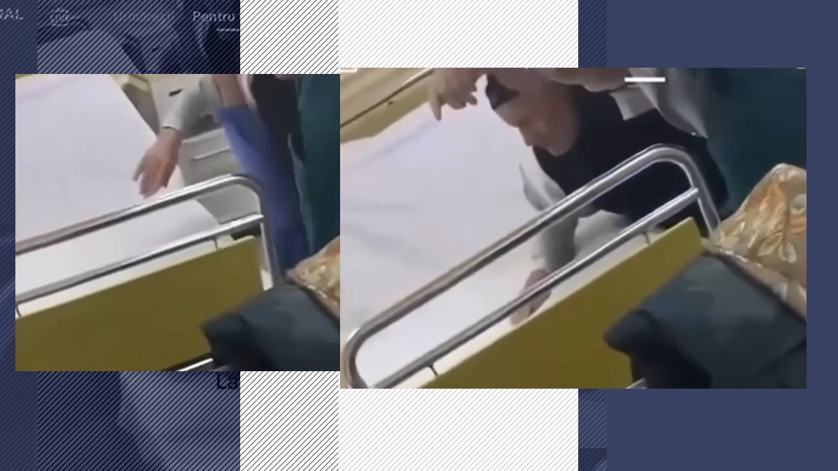 Caz incredibil la Spitalul Bârlad: Un brancardier şi o infirmieră au fost filmaţi în timp ce BRUSCHEAZĂ un bătrân care nu poate sta în picioare 