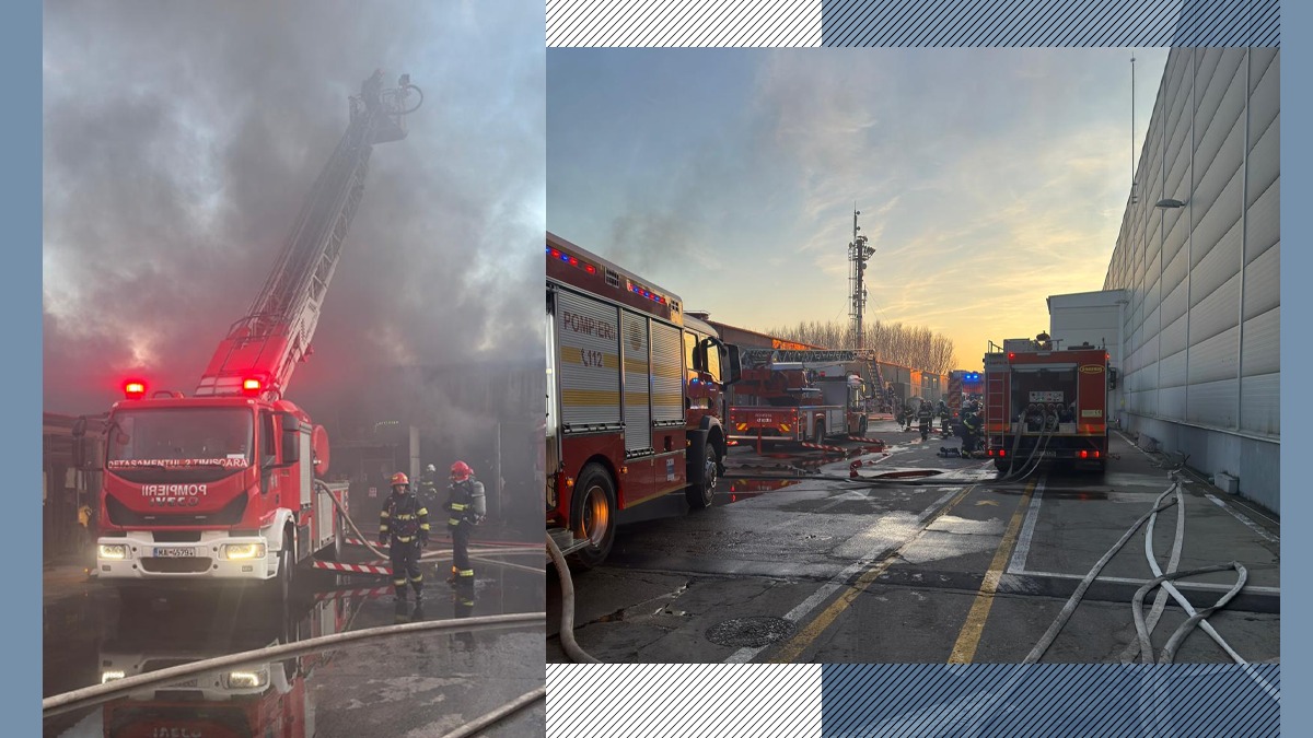 INCENDIUL de la fabrica Fornetti din Timiș, lichidat de pompieri. A fost afectată o suprafață de aproximativ 2.000 de metri pătrați