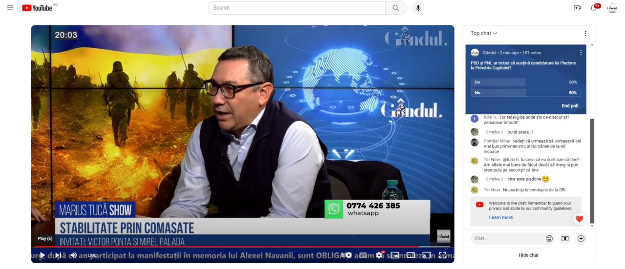 Poll Marius Tucă Show. „PSD și PNL ar trebui să susțină candidatura lui PIEDONE la Primăria Capitalei?”