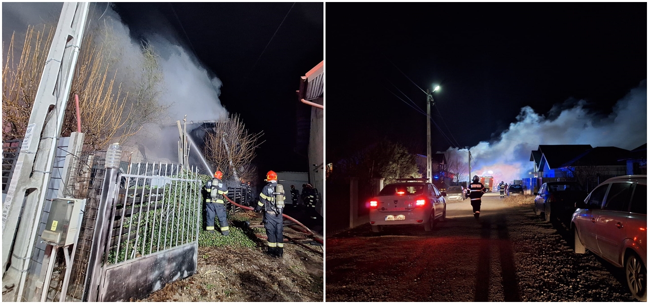 INCENDIU violent în comuna Berceni. O casă în care se aflau 8 persoane a luat foc