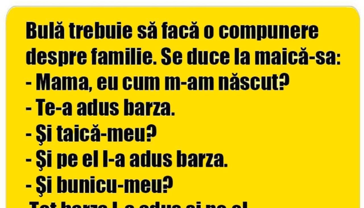 BANC | Bulă trebuie să facă o compunere despre familie