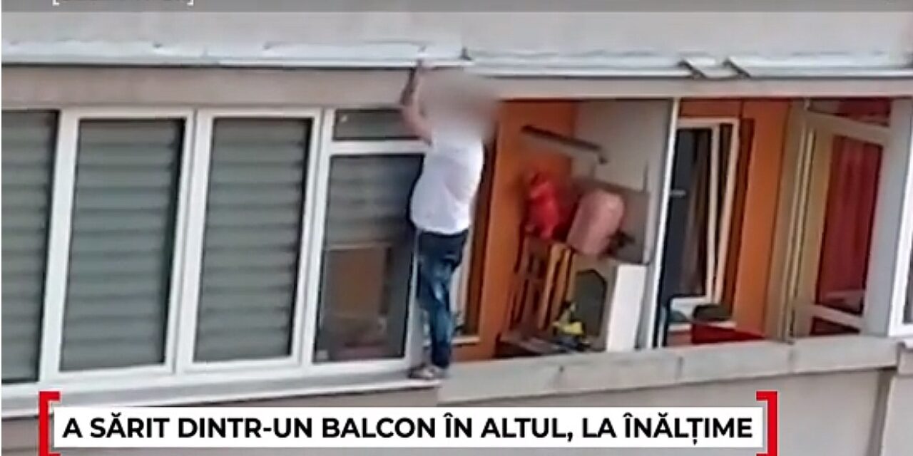 Caz STRANIU în Cluj Napoca. Un bărbat a fost filmat în timp ce sărea de la un balcon la altul, cerând ajutor în italiană