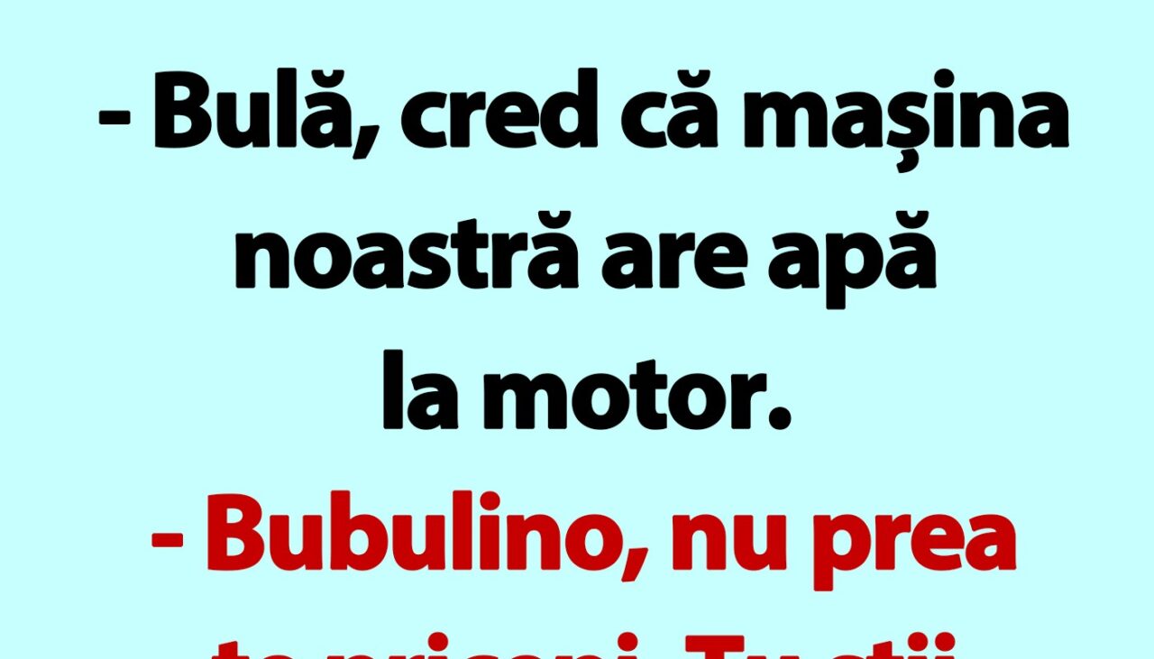 BANC | „Bulă, cred că mașina noastră are apă la motor”