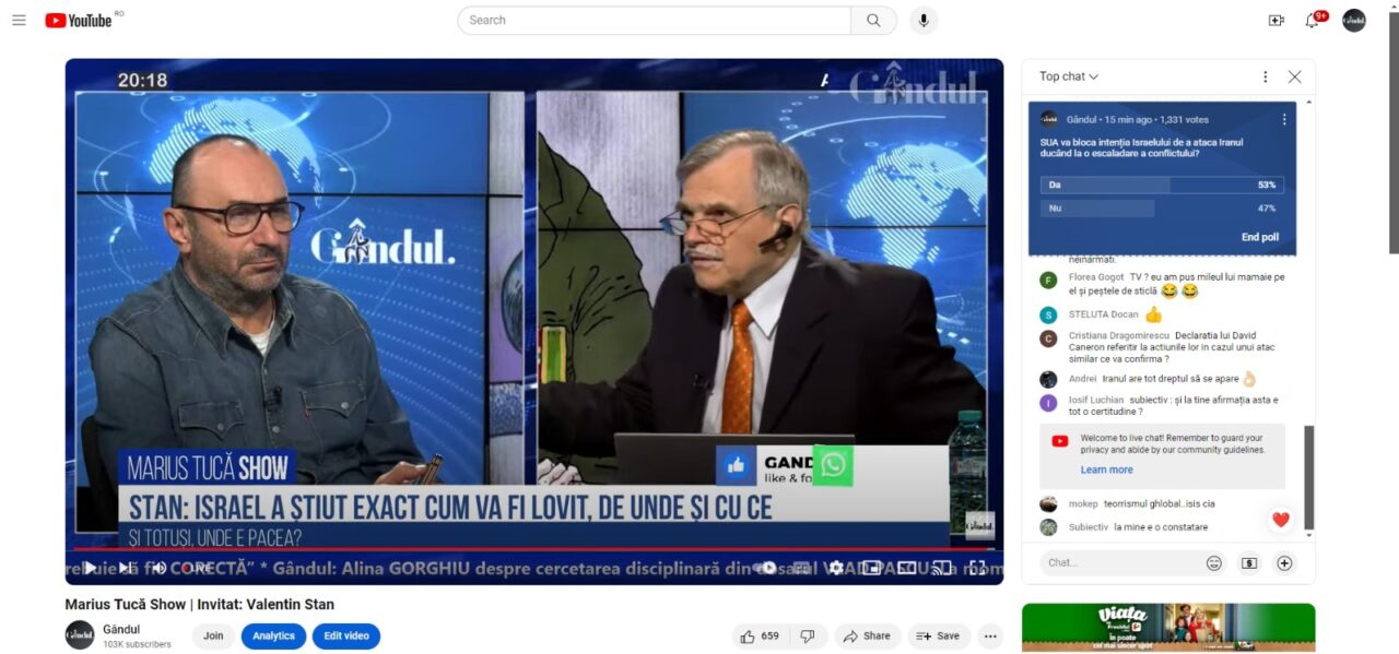 POLL Marius Tucă Show: „SUA vor bloca intenția Israelului de a ataca Iranul ducând la o escaladare a conflictului?”