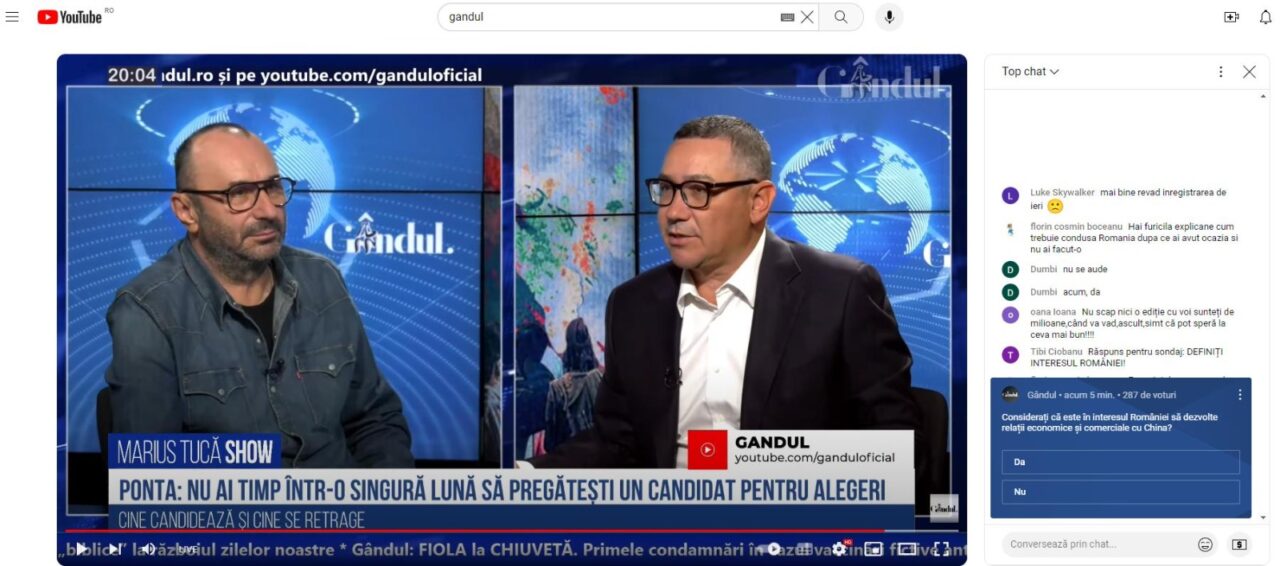 POLL Marius Tucă Show: „Considerați că este în interesul României să dezvolte relații economice și comerciale cu China?”