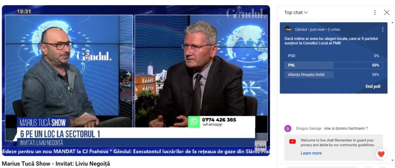 POLL Marius Tucă Show: „Dacă mâine ar avea loc alegeri locale, care ar fi partidul susținut la Consiliul Local al PMB?