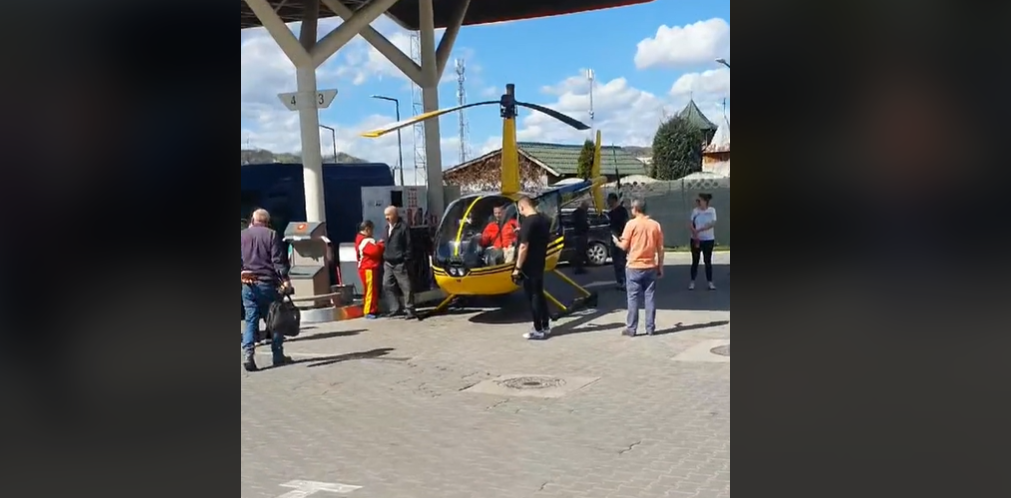 ELICOPTER rămas fără combustibil, alimentat într-o benzinărie din Argeș / Aparatul, fără plan de zbor, nu avea voie sa aterizeze acolo