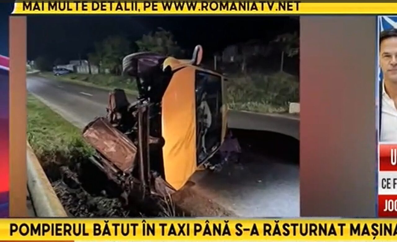 Accident grav în Vaslui. Un angajat ISU, taximetrist în timpul liber, s-a răsturnat cu mașina, după ce clienții băuți l-au agresat și au tras de volan