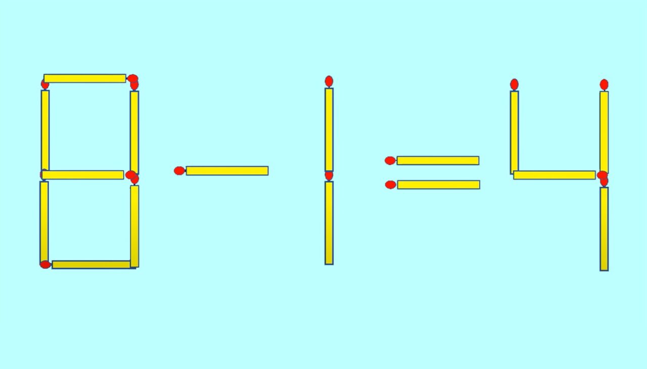 Test IQ cu chibrituri | Eliminați două bețe, pentru a corecta 8 – 1 = 4