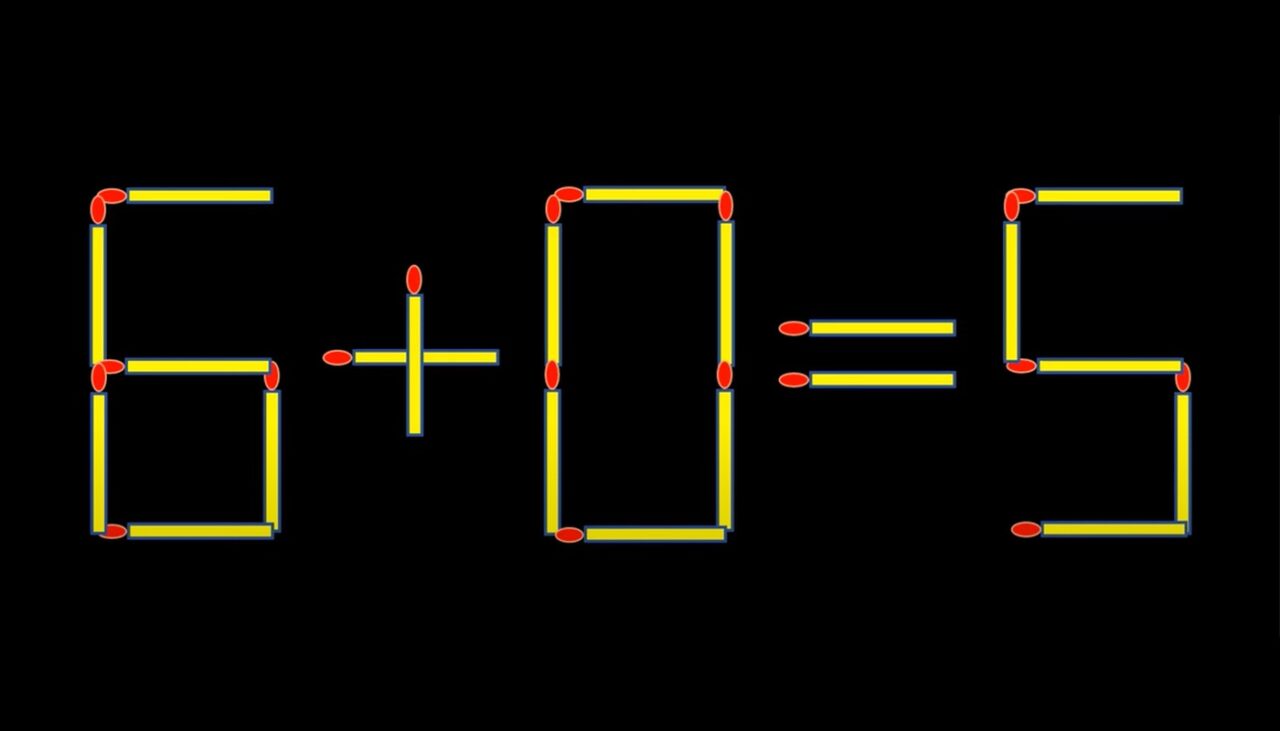 Test de inteligență | Mută un singur chibrit pentru a corecta 6+0=5