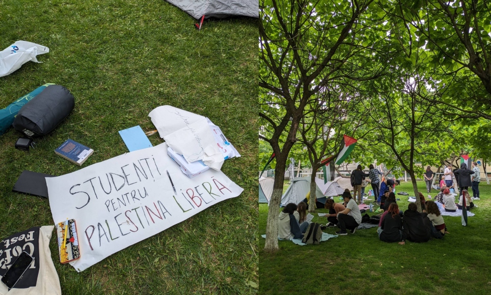 Studenții români s-au solidarizat cu Palestina, într-un PROTEST pașnic în curtea Facultății de Sociologie