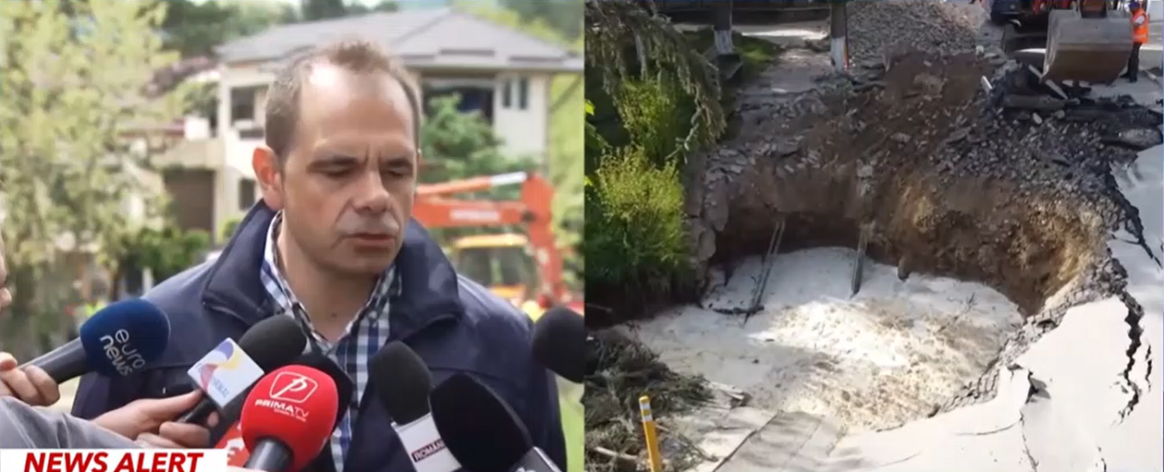 CRATERUL din Slănic-Prahova a fost umplut cu pietriș și saci impermeabili. Cetățenii sunt în panică: „Toată lumea e alarmată, se aud zvonuri”