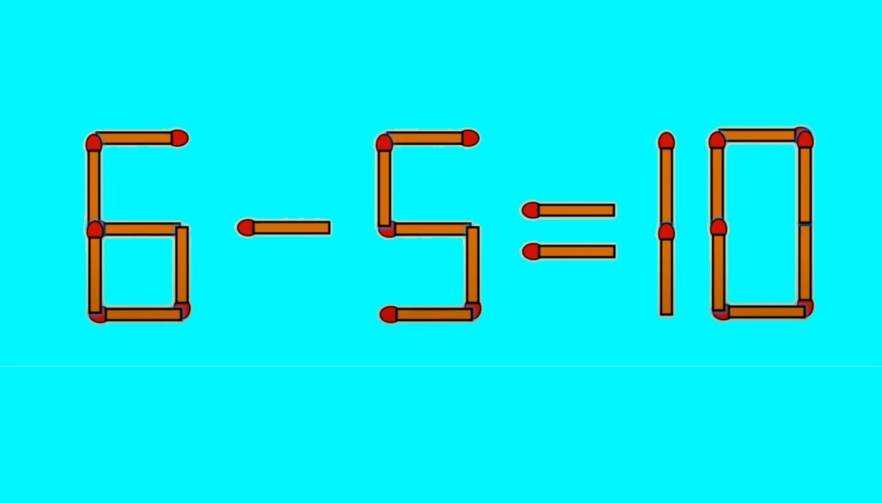 Test IQ cu chibrituri | Corectați 6 – 5 = 10, mutând un singur băț!