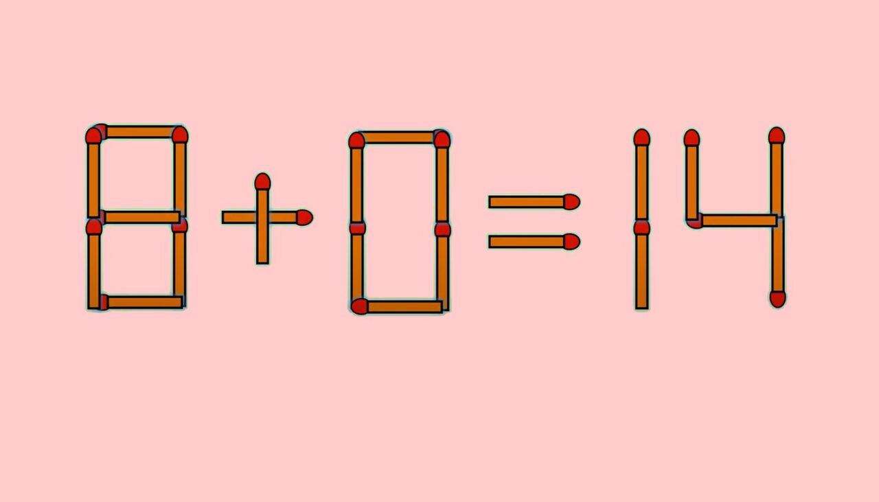 Test de inteligență | Mutați un singur băț de chibrit, pentru a corecta egalitatea 8+0=14