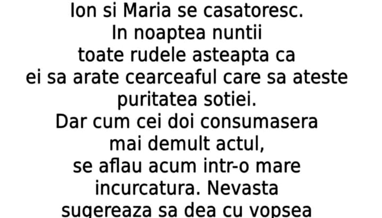 BANCUL ZILEI | Ion, Maria și cearceaful din noaptea nunții