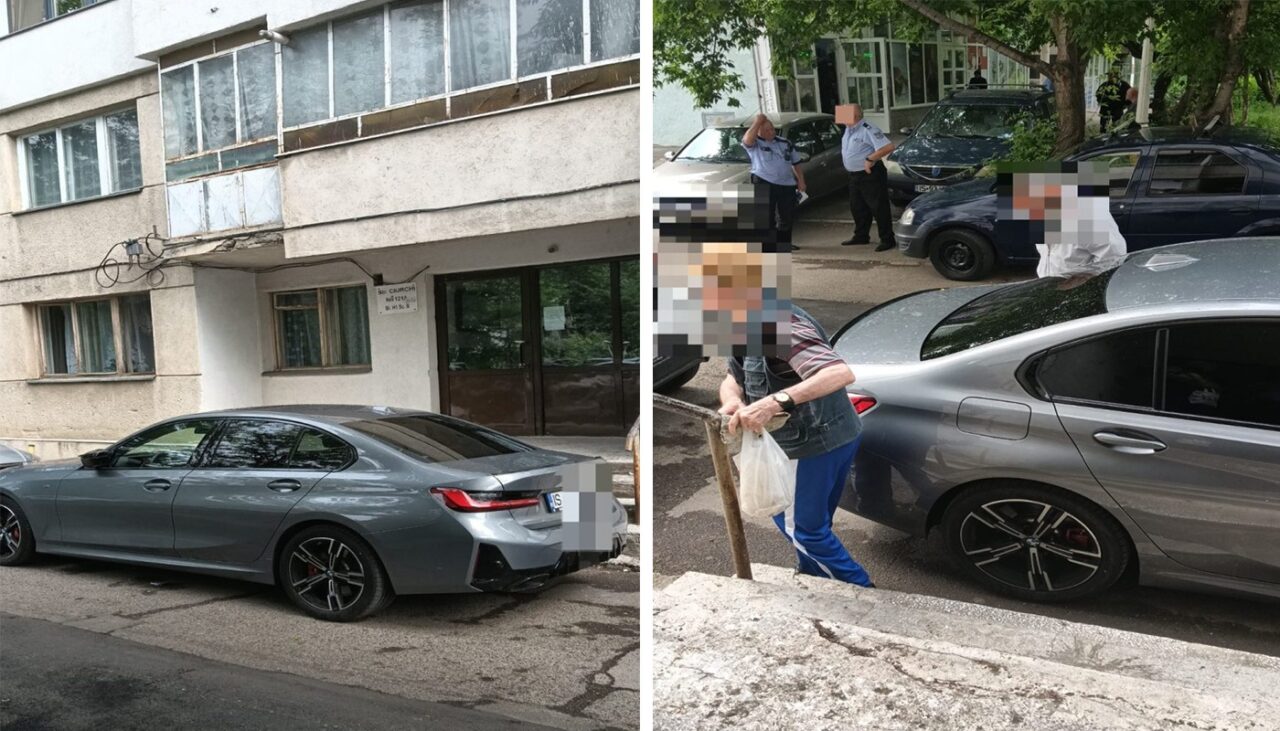 Ce a pățit un șofer din Iași, după ce și-a parcat BMW-ul în fața scării, blocând intrarea în bloc