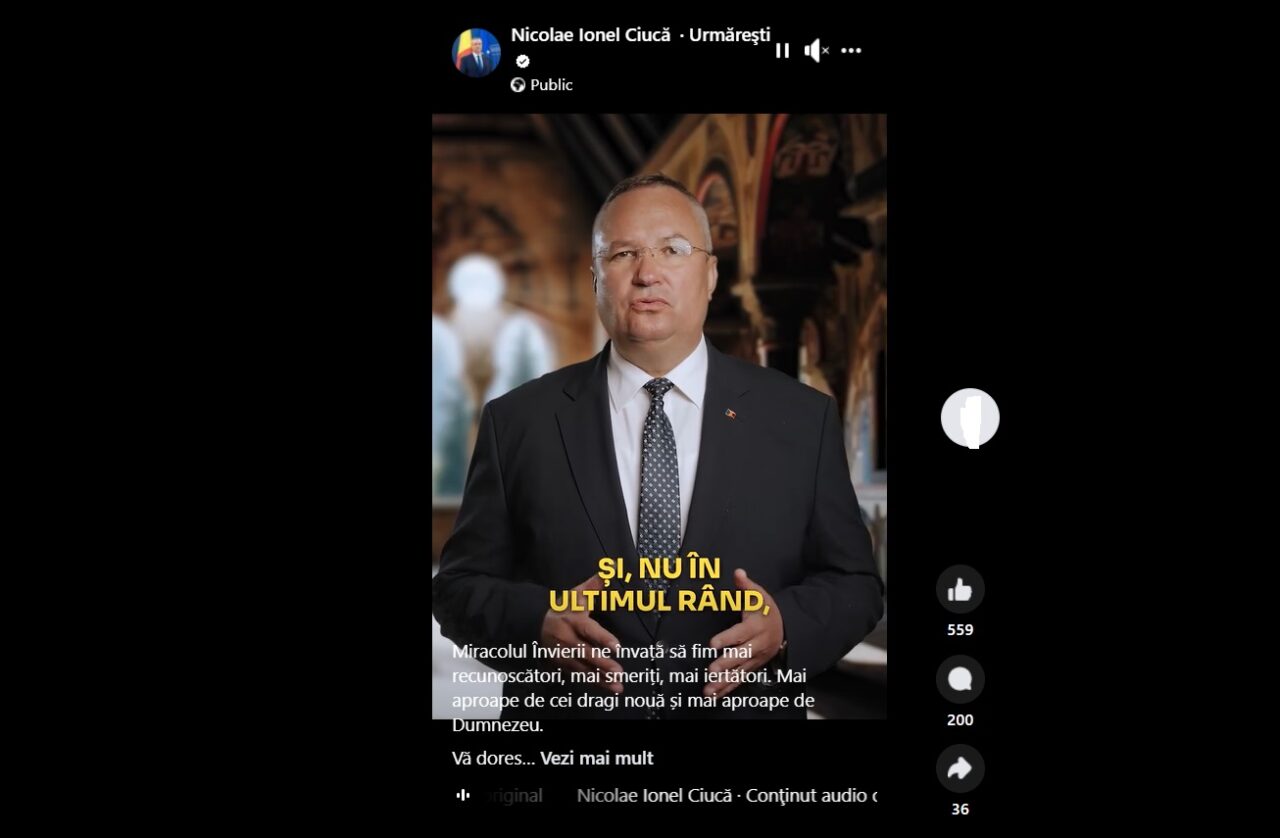 Preșdintele PNL, Nicolae CIUCĂ, mesaj de Sfintele PAȘTI: Vă îndemn să priviți această sărbătoare ca pe un moment de reflecție