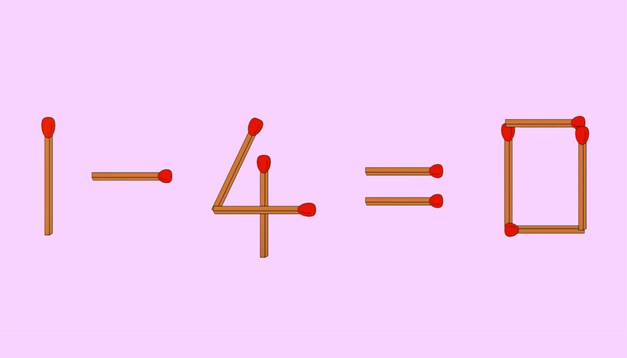 Test de inteligență | Corectați 1-4=0, mutând 2 chibrituri. Ești un GENIU dacă reușești!