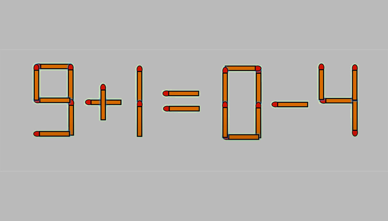 Test IQ cu chibrituri | 9+1=0-4 nu este adevărat. Corectați egalitatea, mutând un singur băț