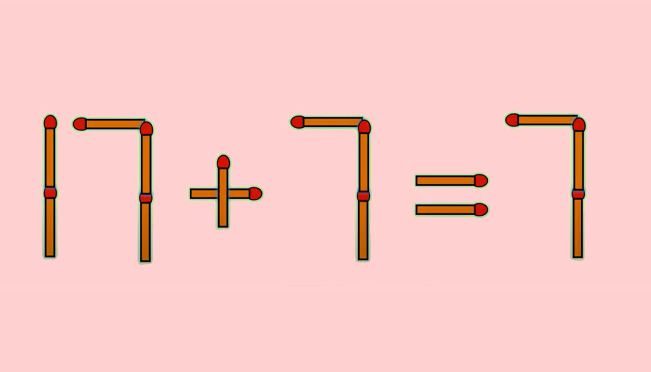 TEST IQ exclusiv pentru genii | Mutați un chibrit, pentru a corecta 17 + 7 = 7