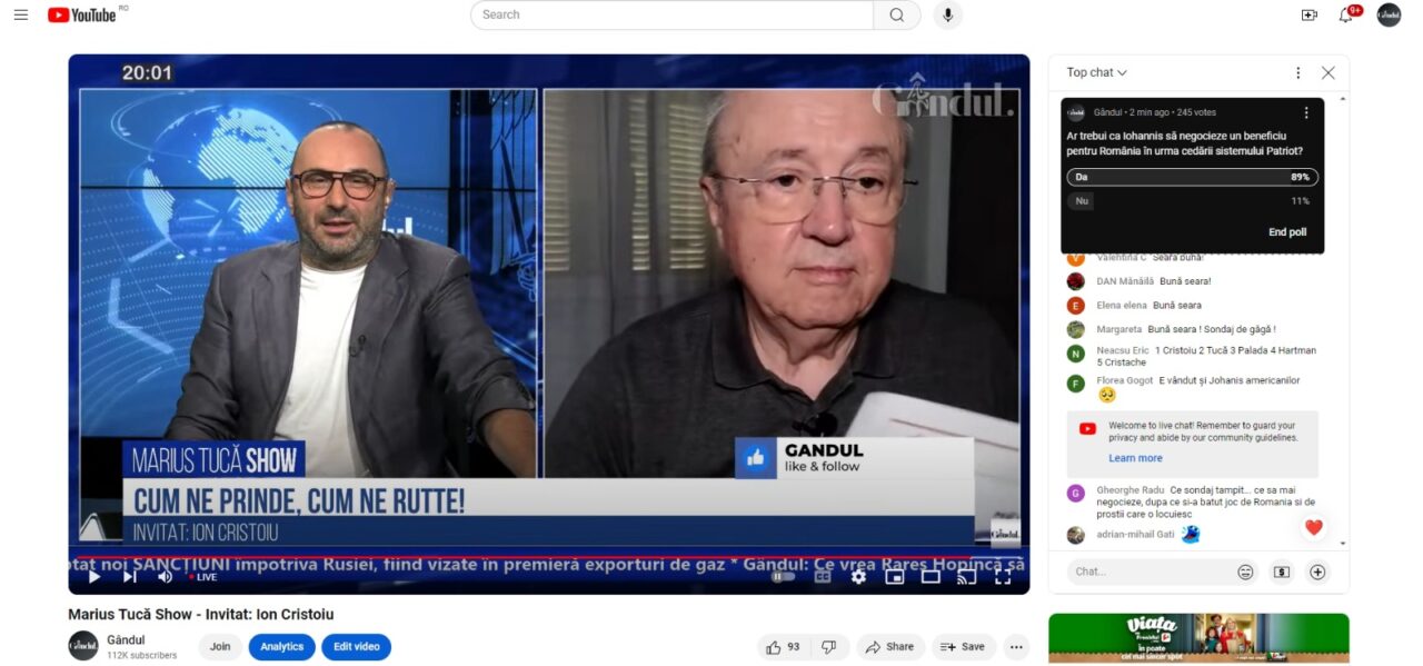 POLL Marius Tucă Show: „Ar trebui ca Iohannis să negocieze un beneficiu pentru România în urma cedării sistemului Patriot?”