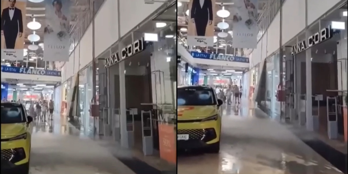 INUNDAȚIE de proporții la mall-ul din Craiova. Șuvoaie de apă curg din tavan
