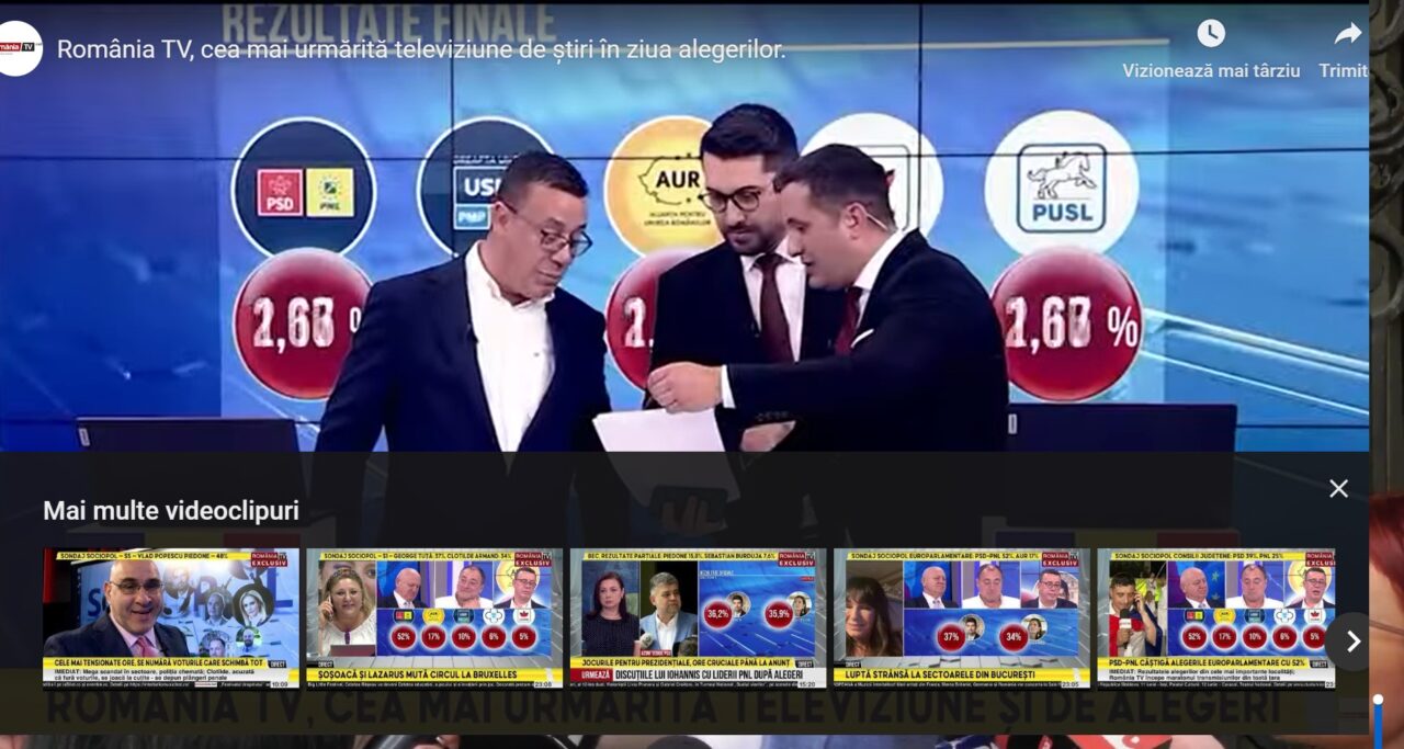 România TV, record de audiență în seara alegerilor/Peste un milion de români au urmărit rezultatele votului la RTV