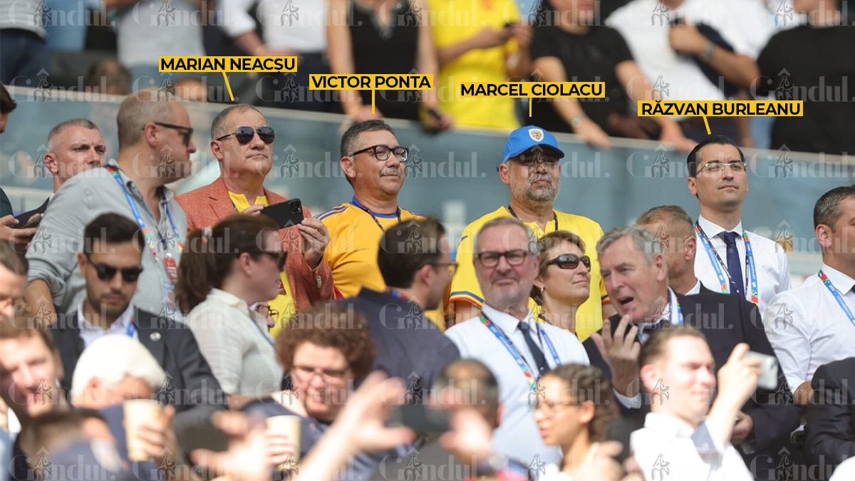 Marcel CIOLACU, alături de Victor Ponta, vicepremierul Marian Neacșu și șeful FRF, Răzvan Burleanu, în tribune la meciul ROMÂNIA-SLOVACIA