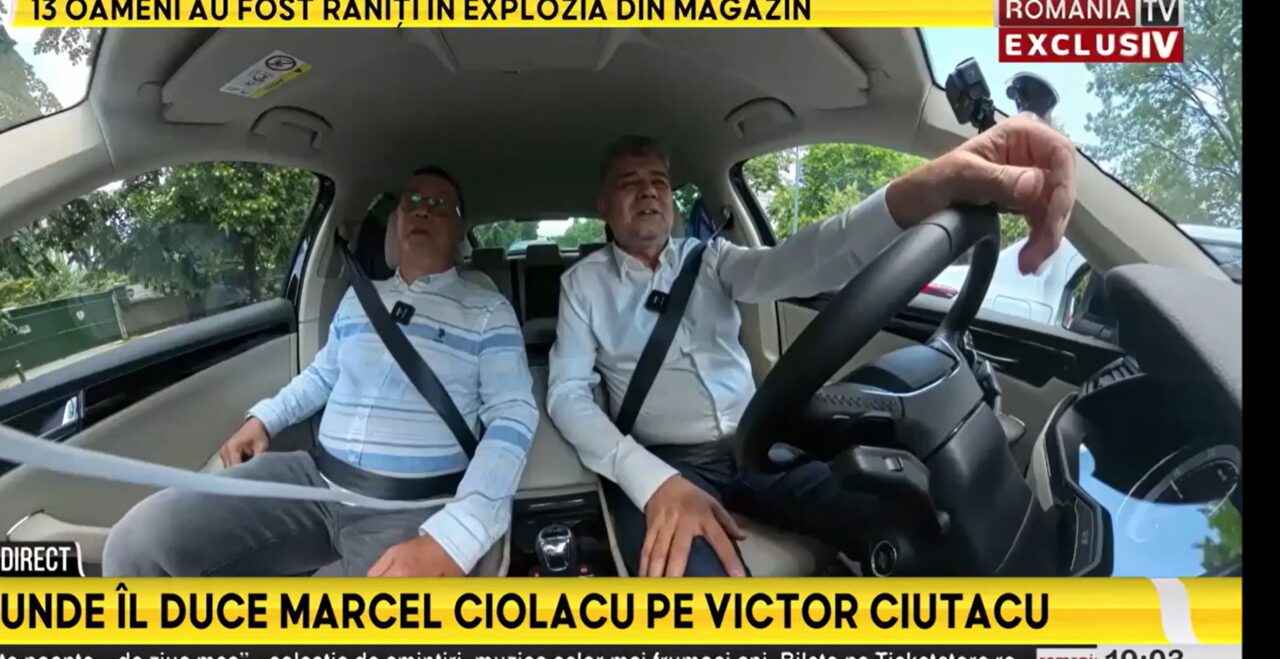 Premierul Marcel Ciolacu își conduce SINGUR mașina/ Acesta a făcut o plimbare prin București, cu ziaristul Victor Ciutacu, în dreapta