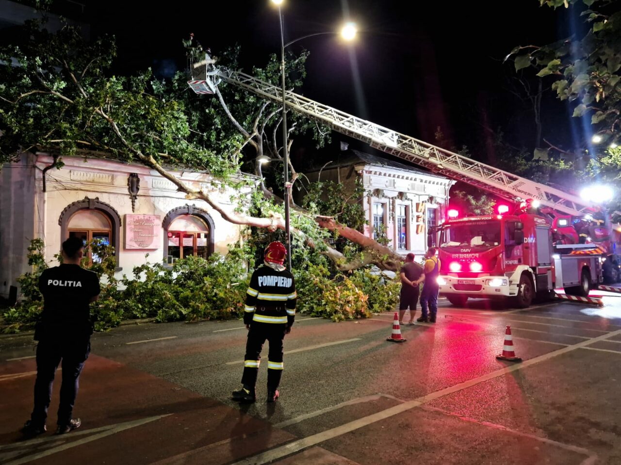 Incident în Capitală: Un arbore a CĂZUT peste o cofetărie situată pe Strada Dorobanți