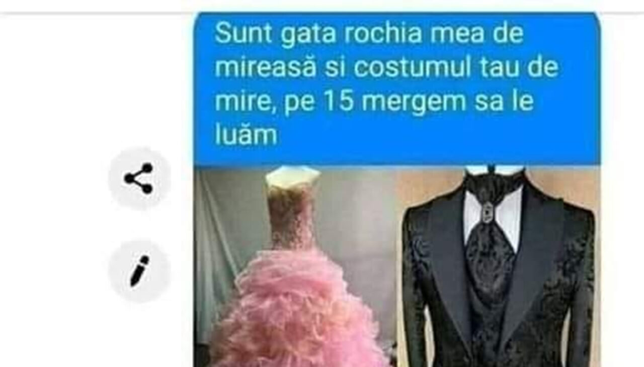 BANCUL de marți | Rochia de mireasă roz și costumul de ginere negru