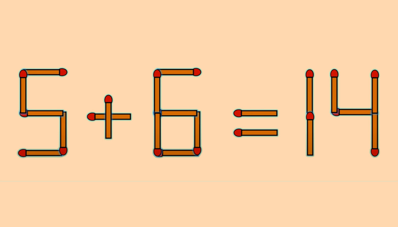 TEST IQ | 5+6=14 este greșit! Corectați egalitatea, mutând un singur băț de chibrit