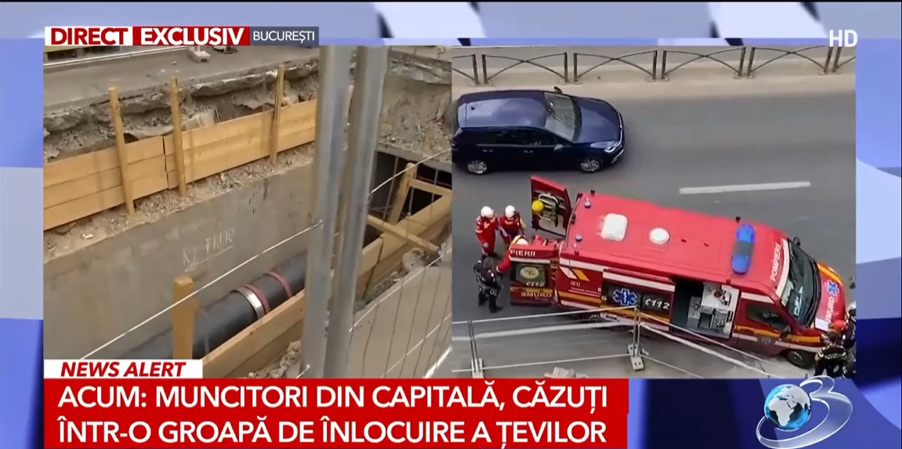 Un MUNCITOR a fost preluat pe targă de un echipaj SMURD, după ce a căzut într-o groapă cu țevi